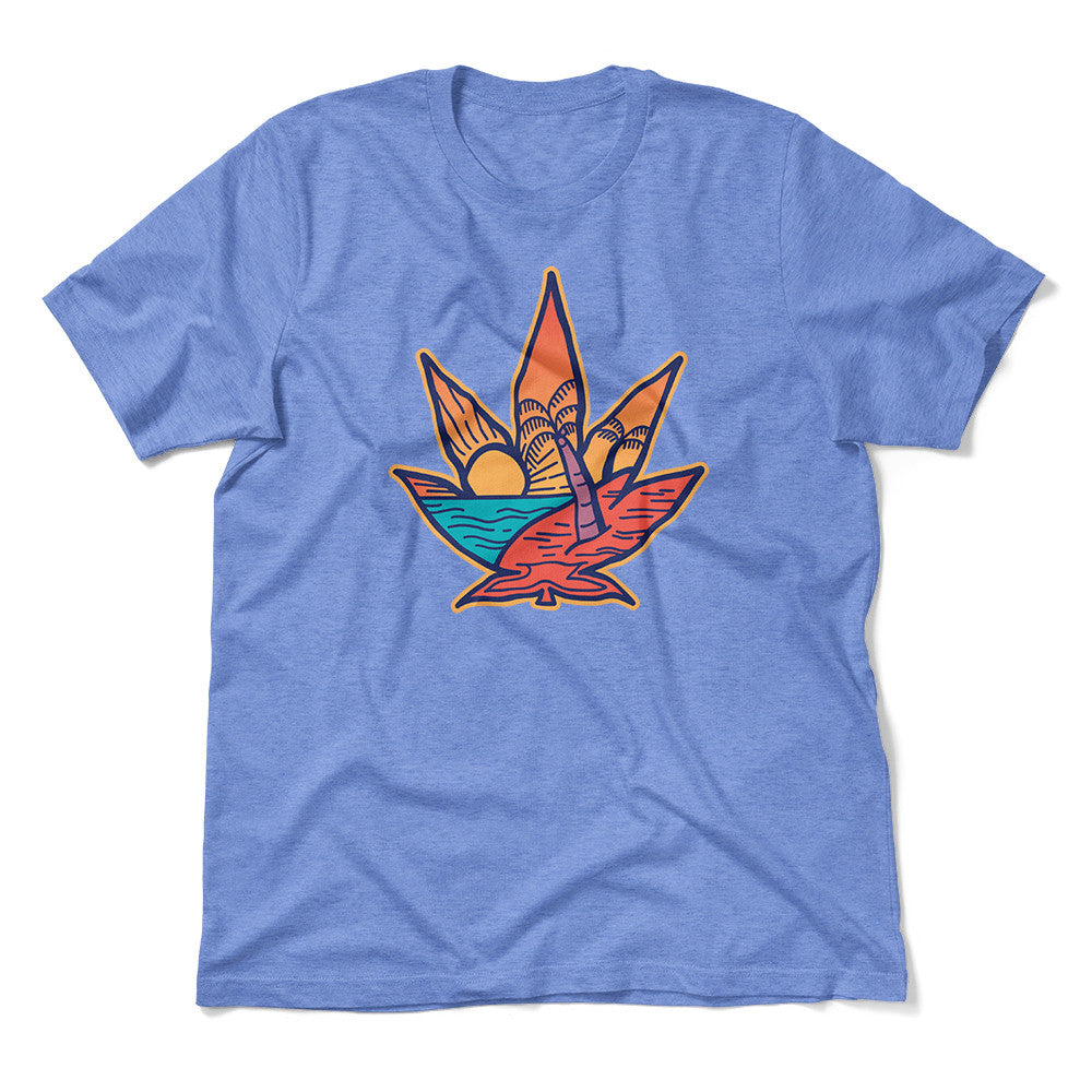 Cannabis Leaf Beach Men/Unisex T-Shirt in Heather Columbia Blue color