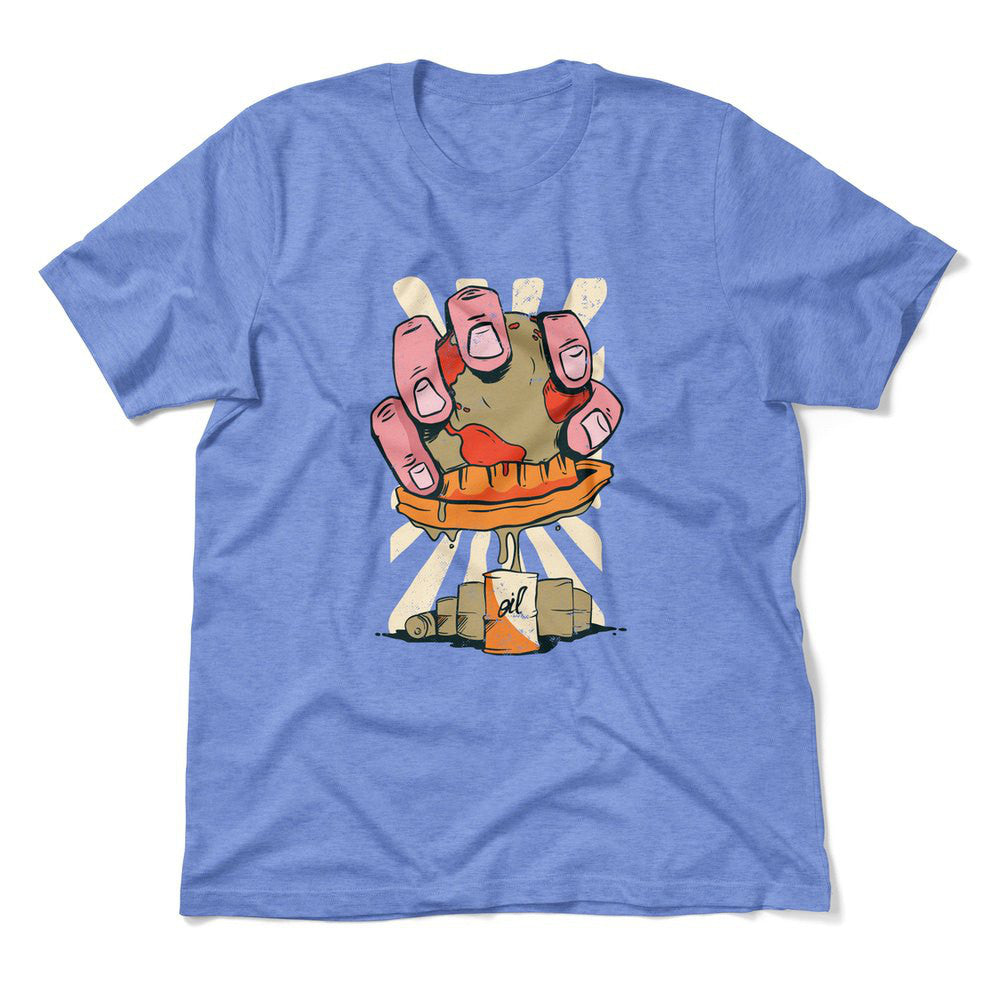 Planet Oil Squeezer Men/Unisex T-Shirt in Heather Columbia Blue color