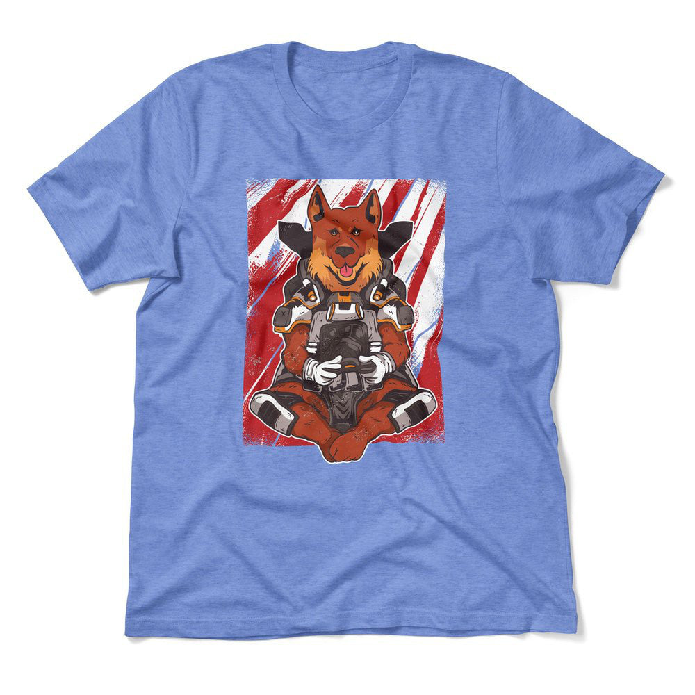 German Shepard Gamer Dog Men/Unisex T-Shirt in Heather Columbia Blue color