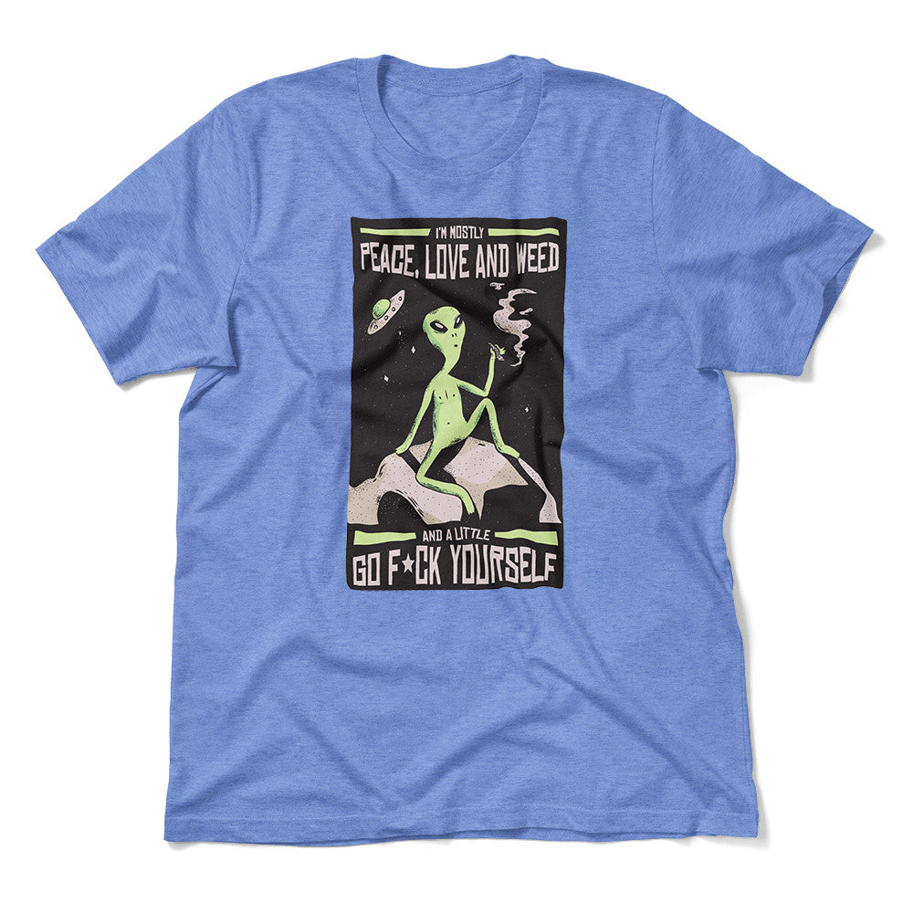 I Mostly Want Peace, Love And Weed Men/Unisex T-Shirt in Heather Columbia Blue color