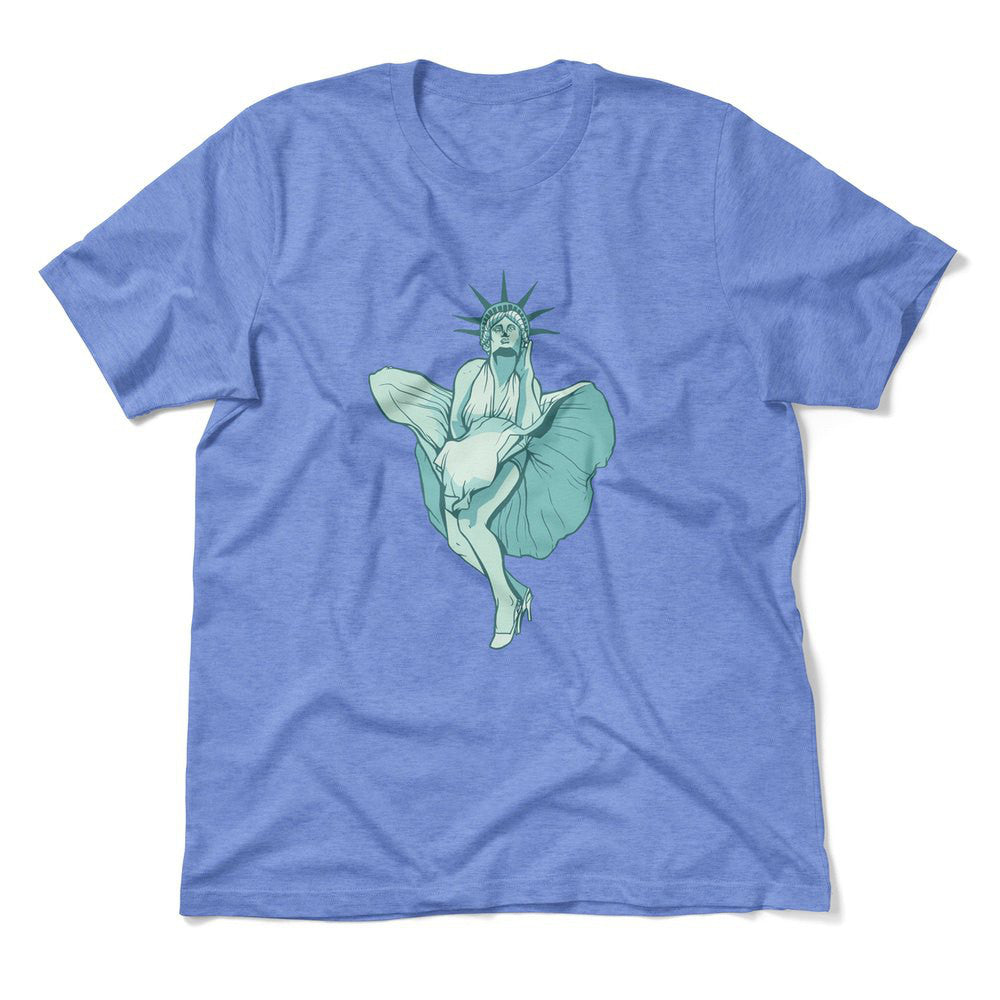 Statue Of Liberty Marilyn Monroe Men/Unisex T-Shirt in Heather Columbia Blue color