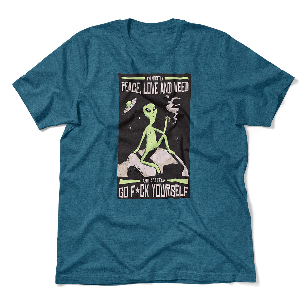 I Mostly Want Peace, Love And Weed Men/Unisex T-Shirt in Heather Deep Teal color