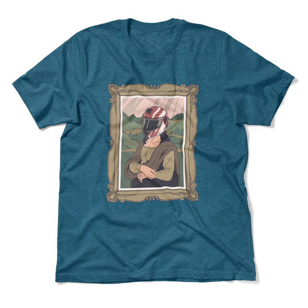 Monalisa Helmet Men/Unisex T-Shirt in Heather Deep Teal color