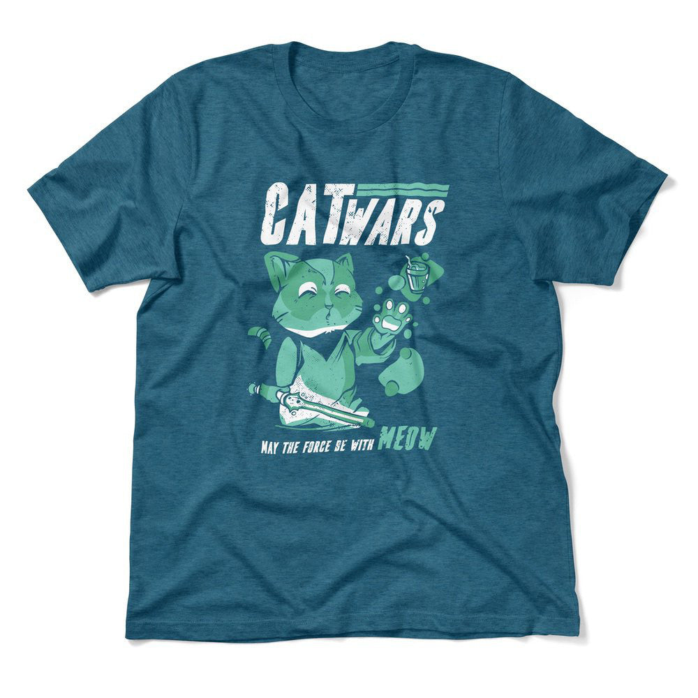 Cat Wars - May The Force Be With Meow Men/Unisex T-Shirt in Heather Deep Teal color