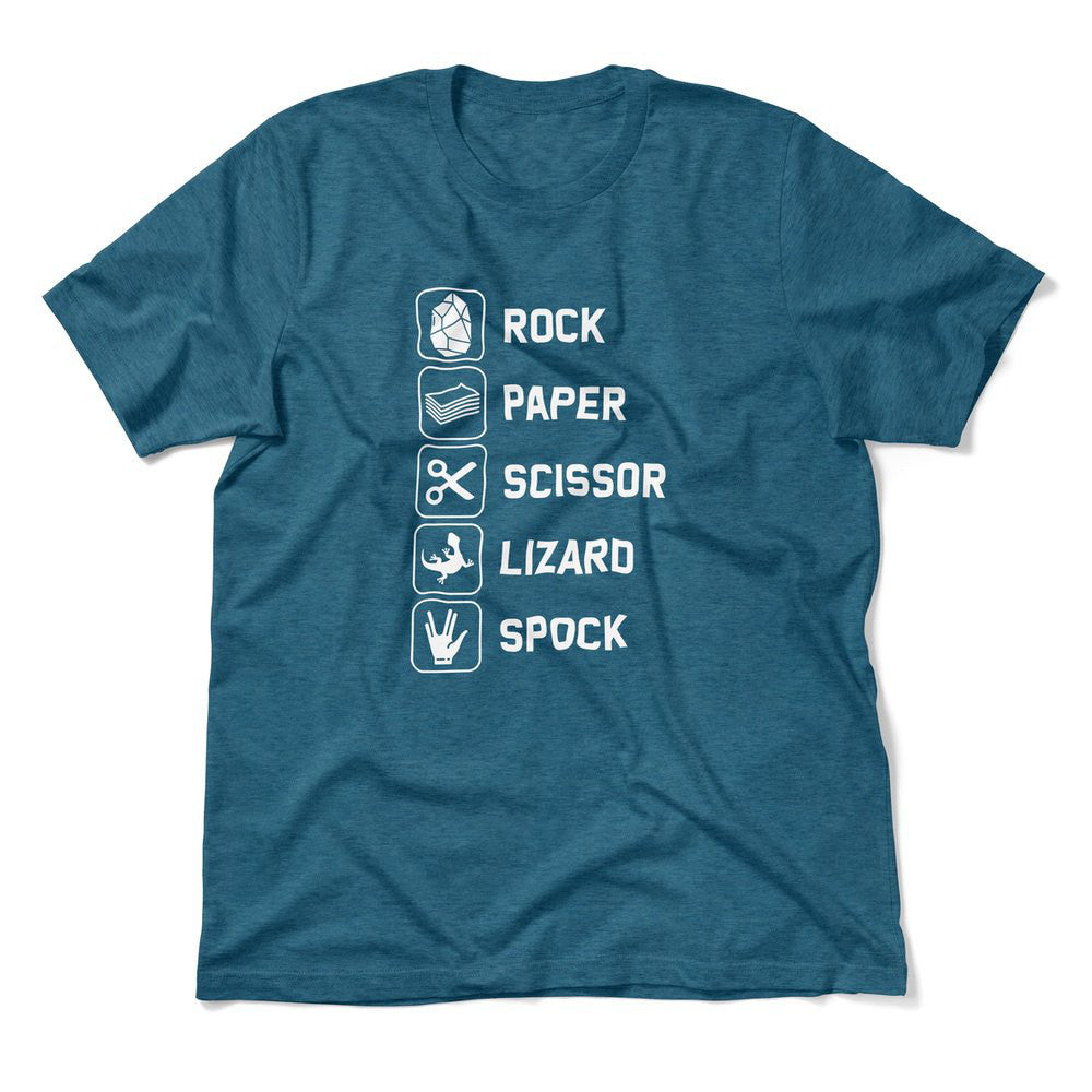 Rock Paper Scissor Lizard Spock Men/Unisex T-Shirt in Heather Deep Teal color