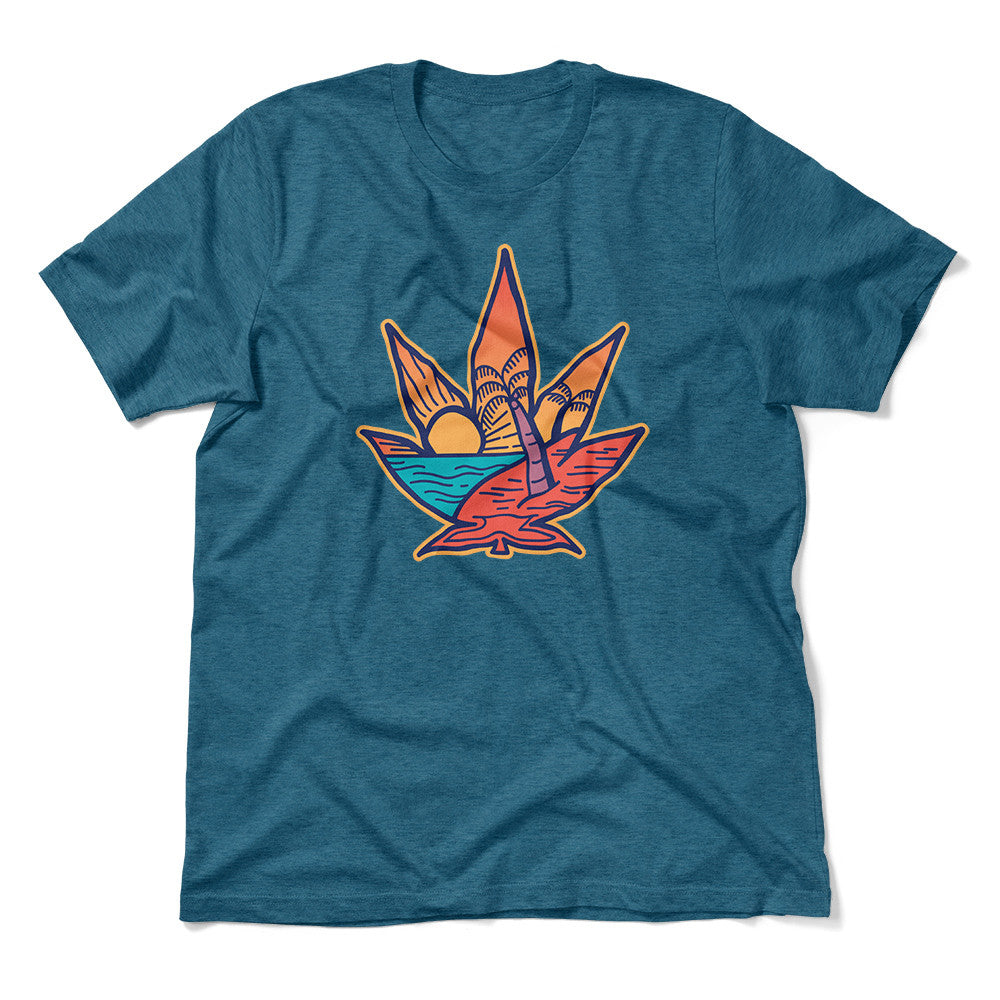 Cannabis Leaf Beach Men/Unisex T-Shirt in Heather Deep Teal color