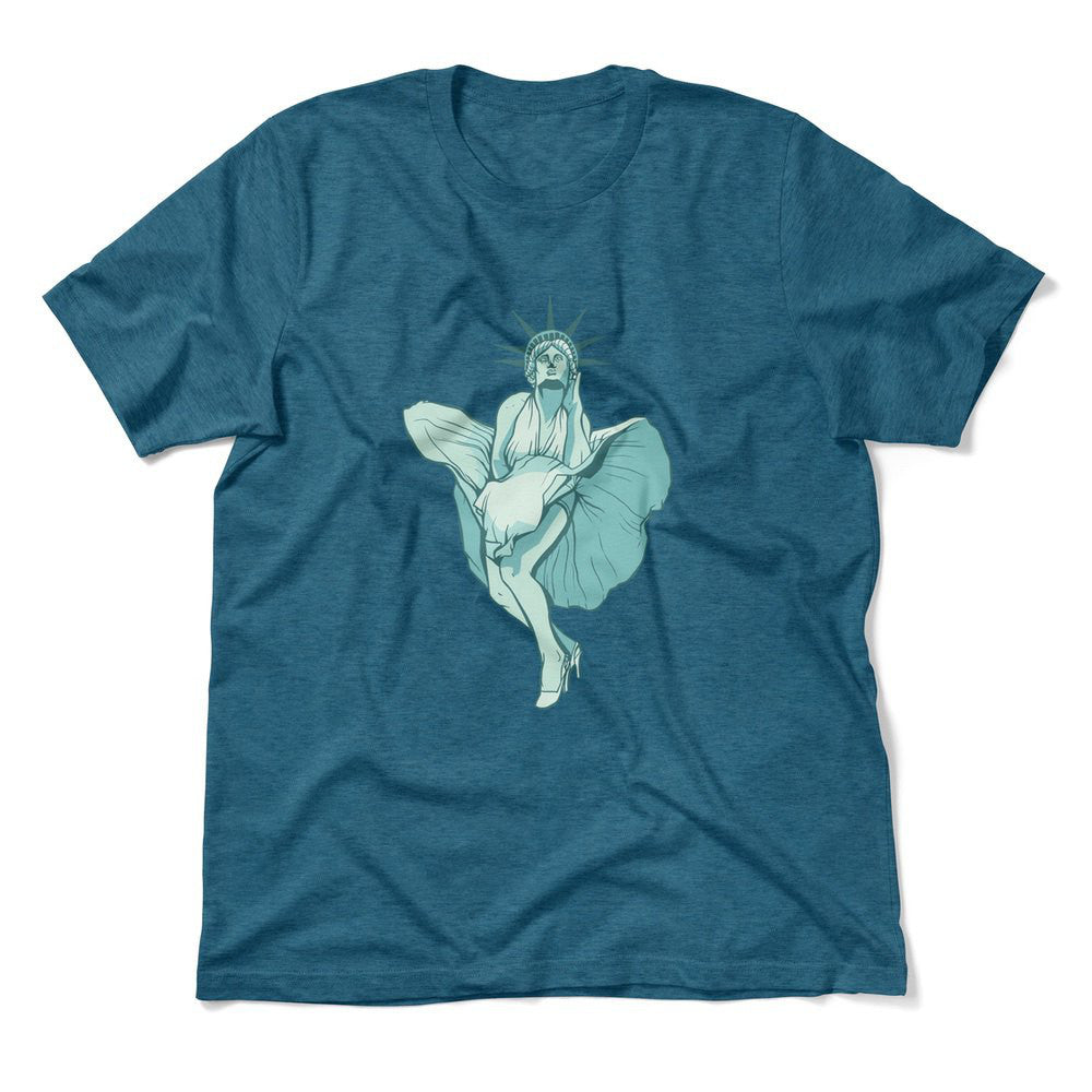 Statue Of Liberty Marilyn Monroe Men/Unisex T-Shirt in Heather Deep Teal color