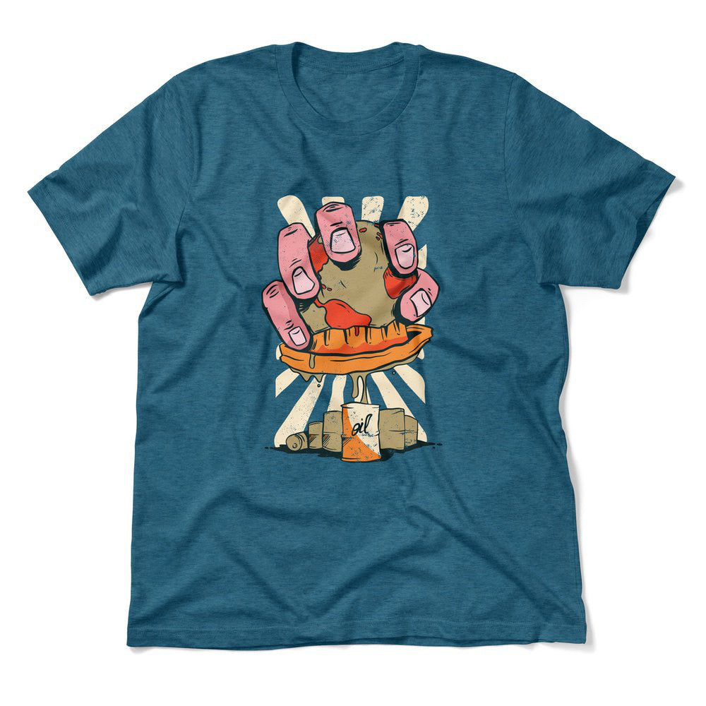Planet Oil Squeezer Men/Unisex T-Shirt in Heather Deep Teal color