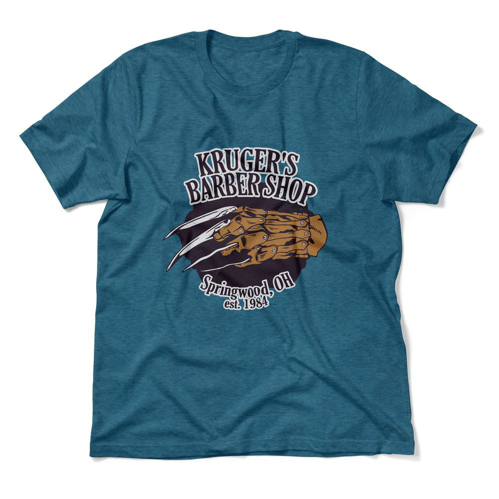Krugers Barbershop Men/Unisex T-Shirt in Heather Deep Teal color