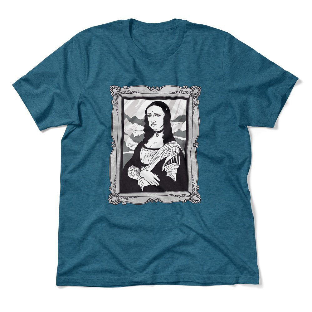 Gothic Monalisa Men/Unisex T-Shirt in Heather Deep Teal color