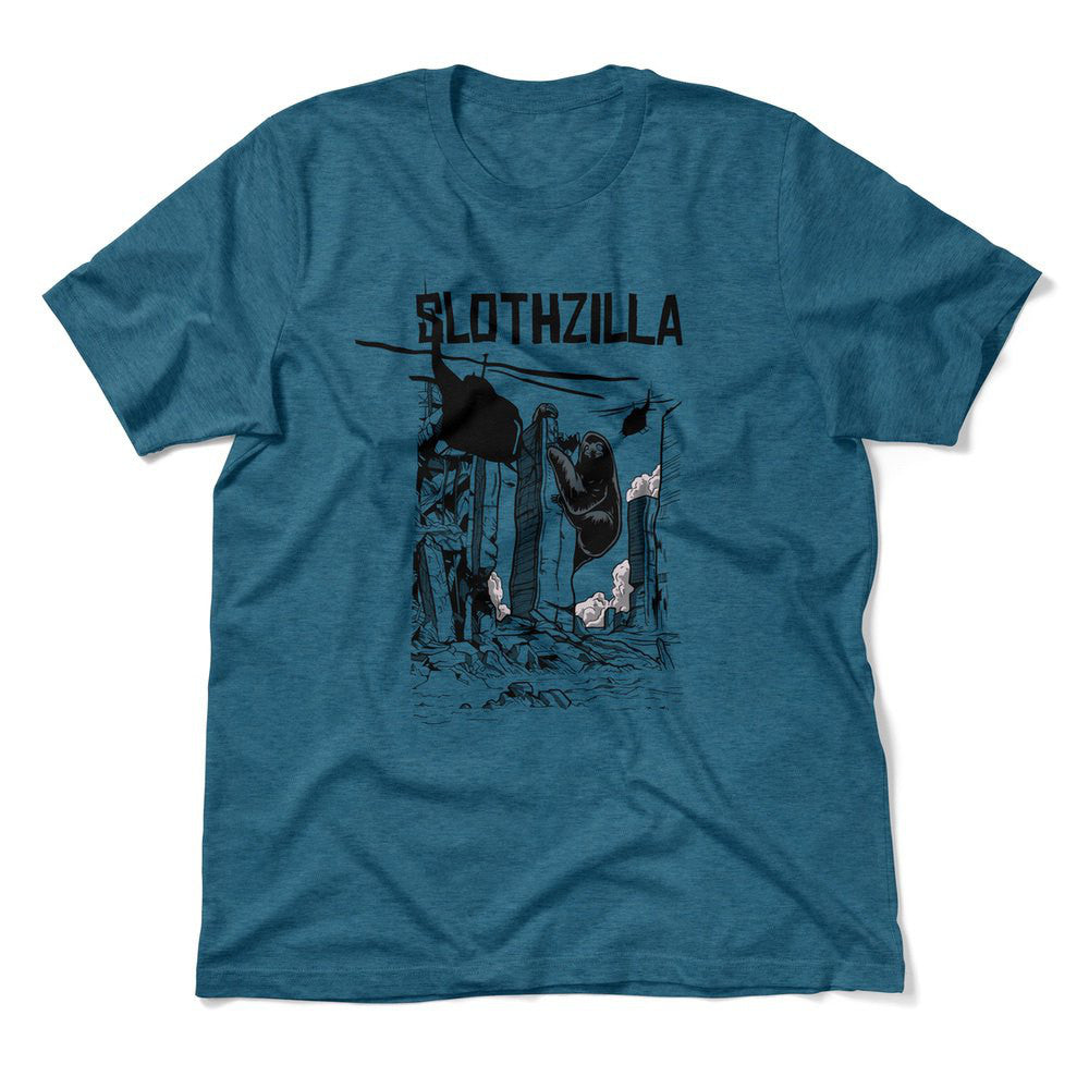 Slothzilla Men/Unisex T-Shirt in Heather Deep Teal color