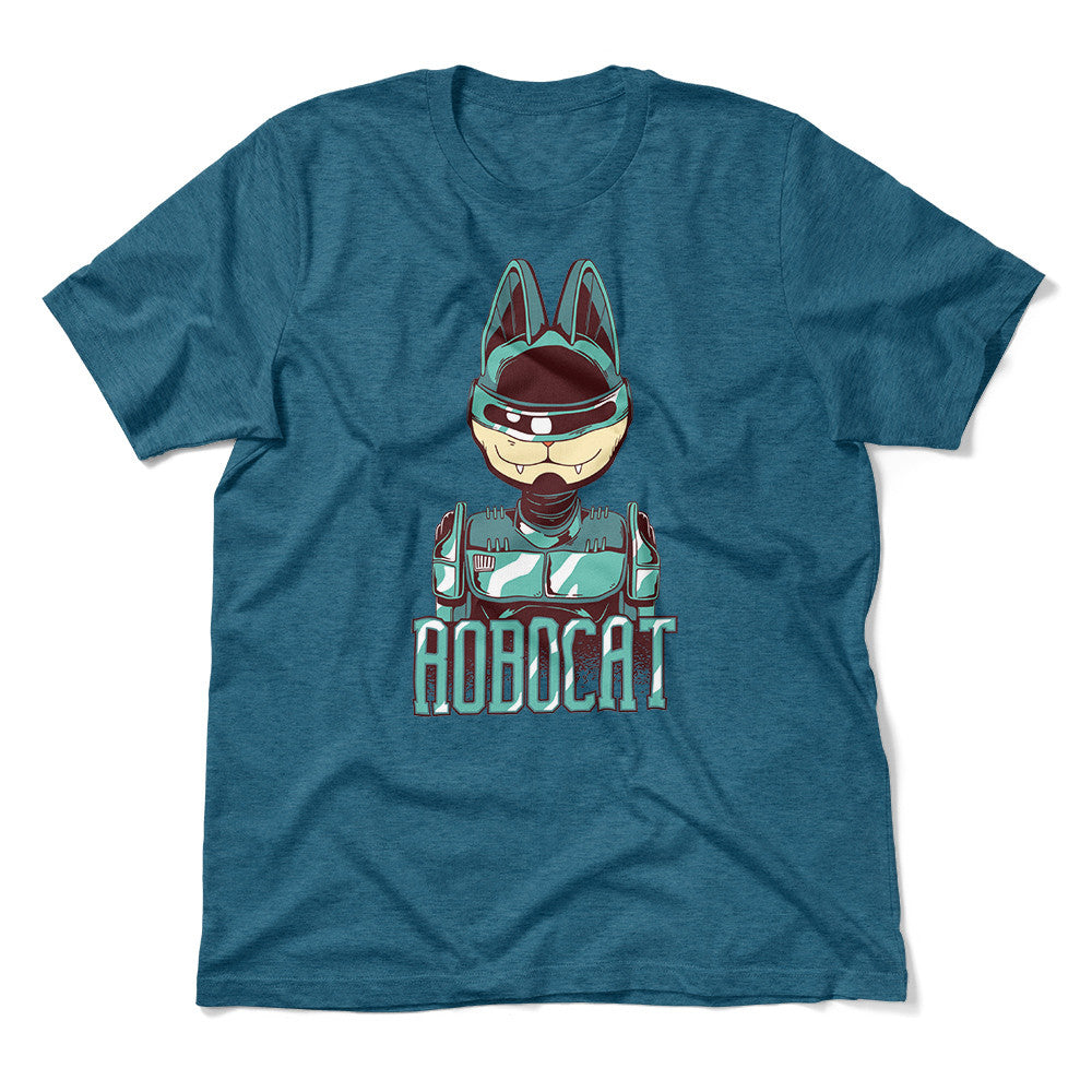 Robocat Men/Unisex T-Shirt in Heather Deep Teal color