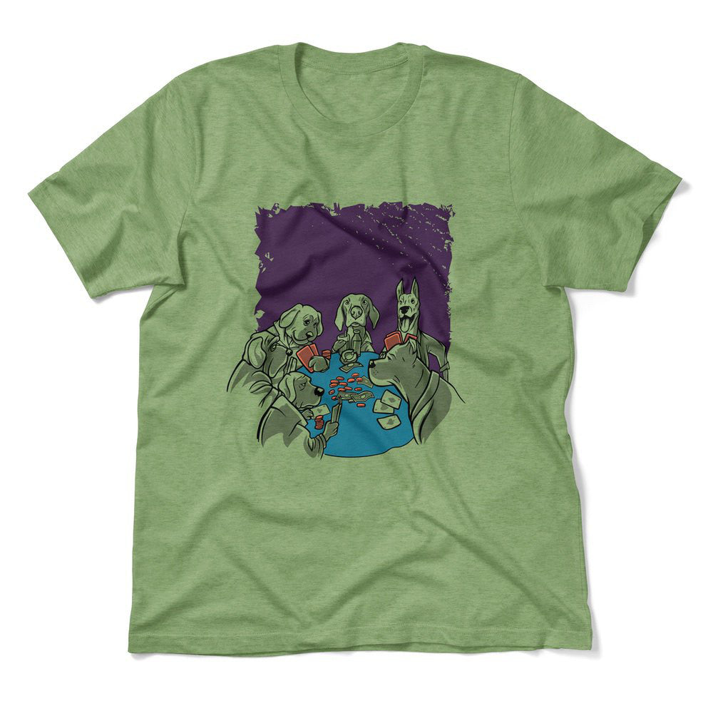 Poker Dogs Men/Unisex T-Shirt in Heather Green color