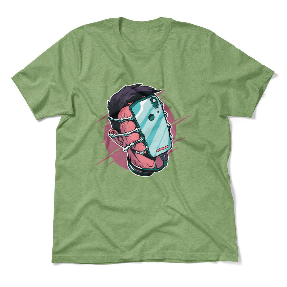 Phone Face Hugger Men/Unisex T-Shirt in Heather Green color