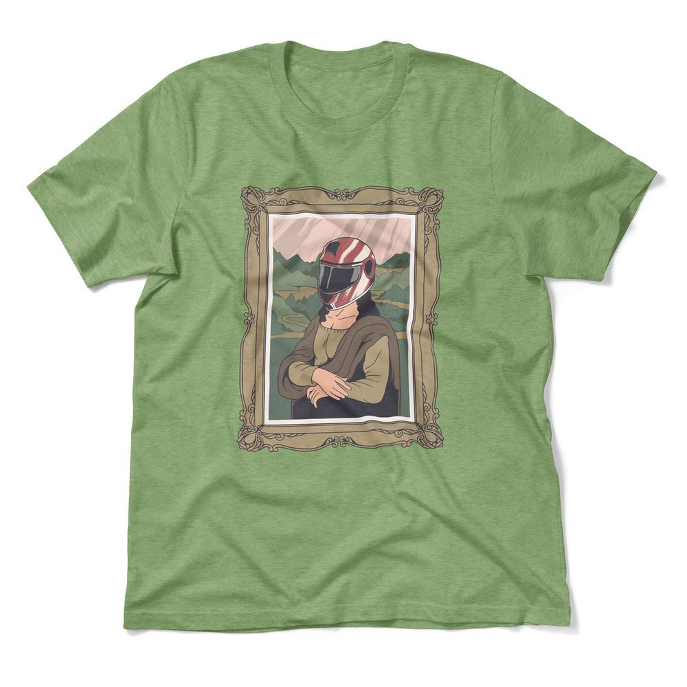 Monalisa Helmet Men/Unisex T-Shirt in Heather Green color