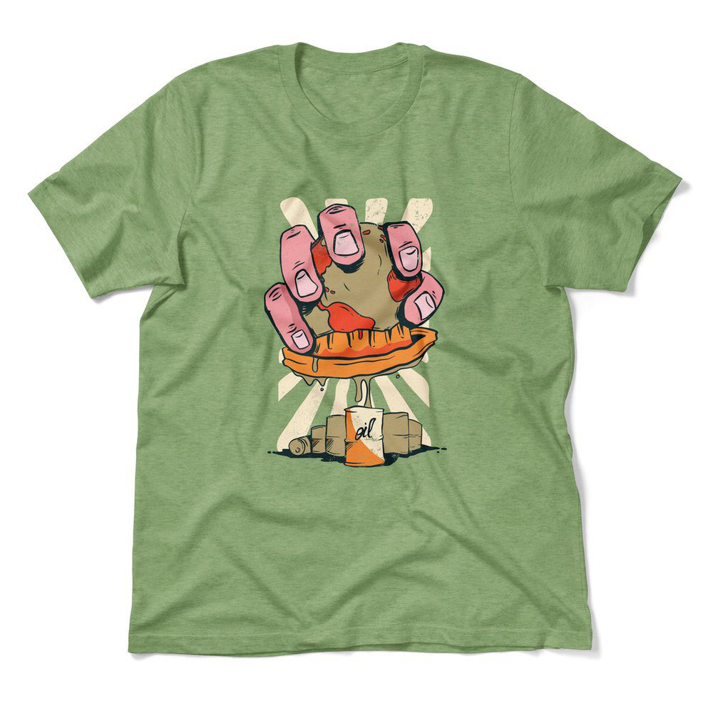 Planet Oil Squeezer Men/Unisex T-Shirt in Heather Green color