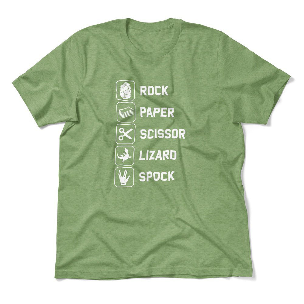 Rock Paper Scissor Lizard Spock Men/Unisex T-Shirt in Heather Green color