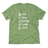 Rock Paper Scissor Lizard Spock Men/Unisex T-Shirt in Heather Green color