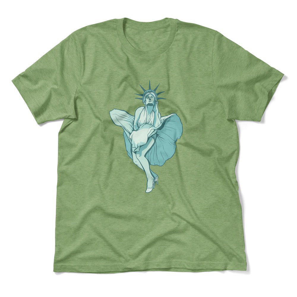 Statue Of Liberty Marilyn Monroe Men/Unisex T-Shirt in Heather Green color