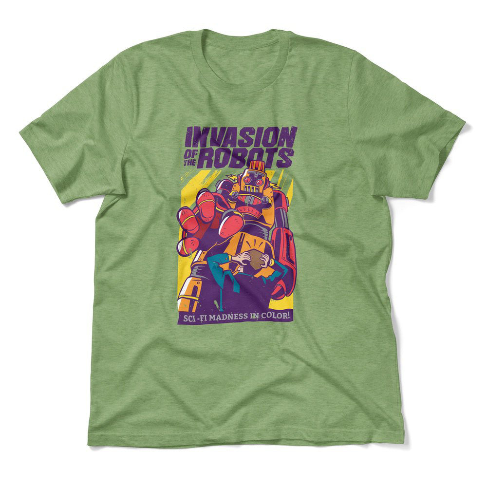 Invasion Of The Robots Men/Unisex T-Shirt in Heather Green color
