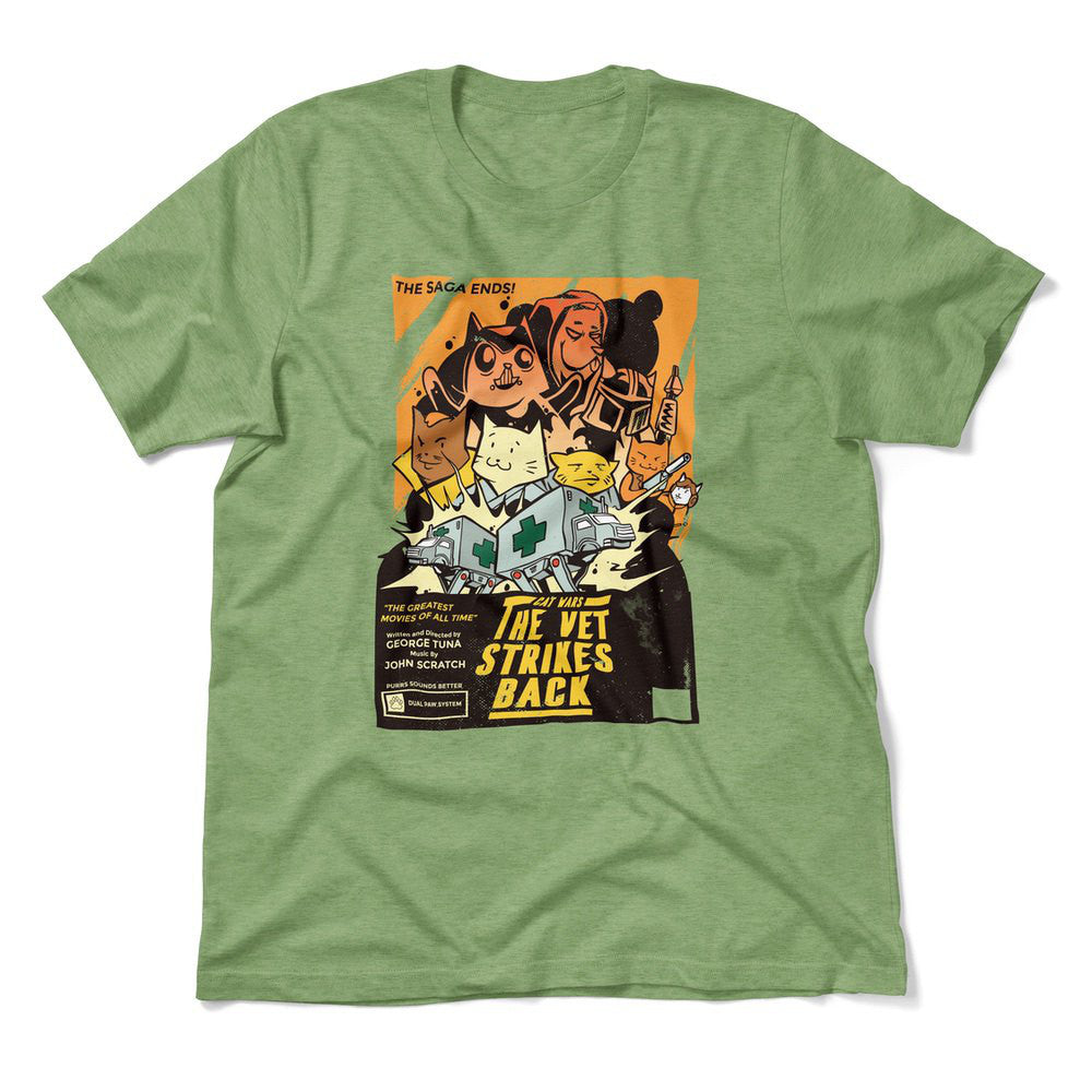Cat Wars - The Vet Strikes Again Men/Unisex T-Shirt in Heather Green color