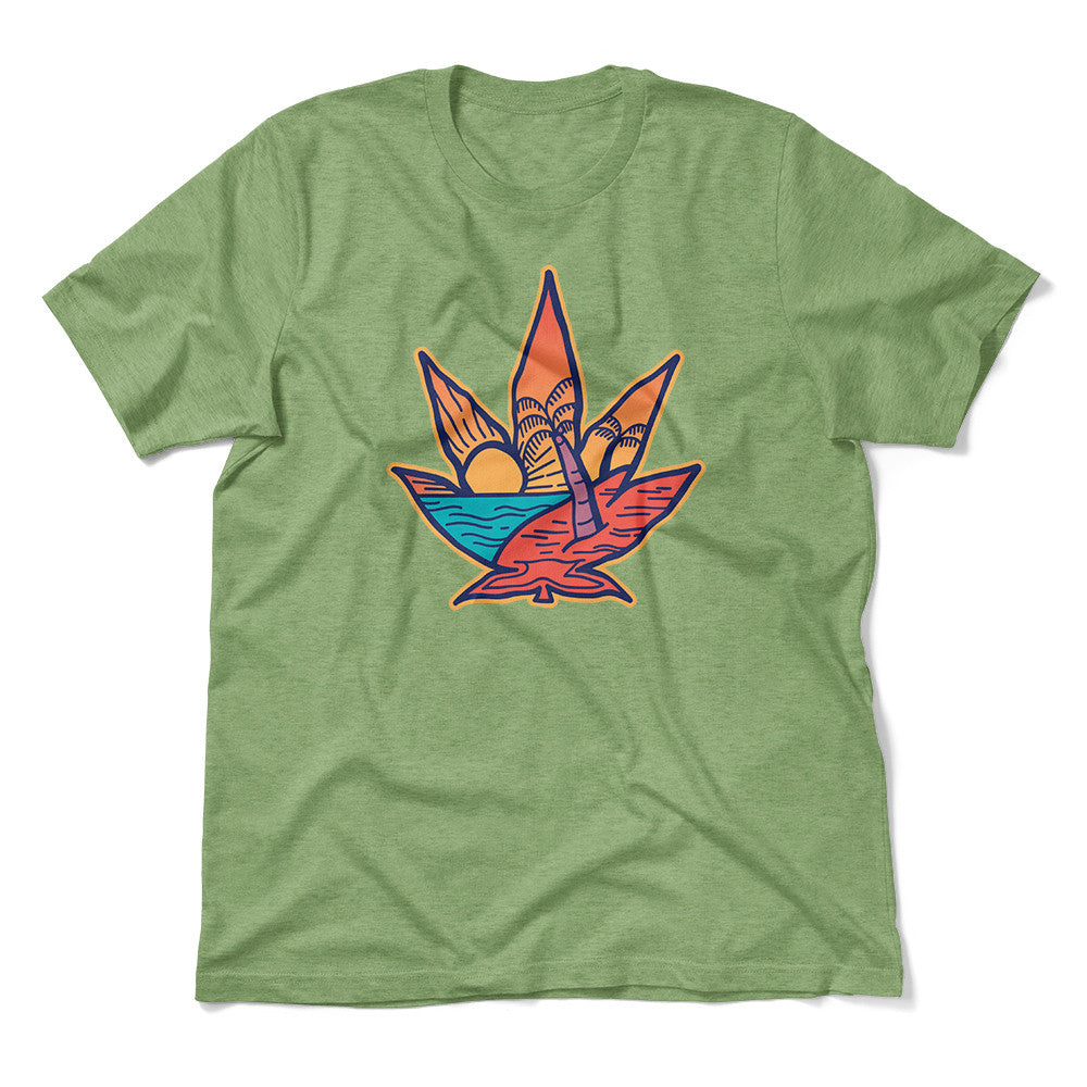 Cannabis Leaf Beach Men/Unisex T-Shirt in Heather Green color