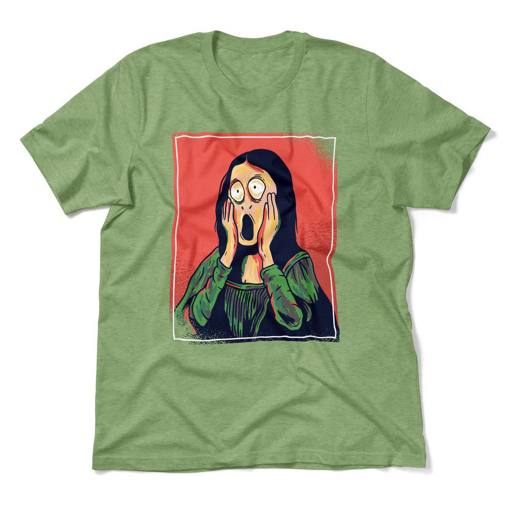 Scream Painting Monalisa Men/Unisex T-Shirt in Heather Green color
