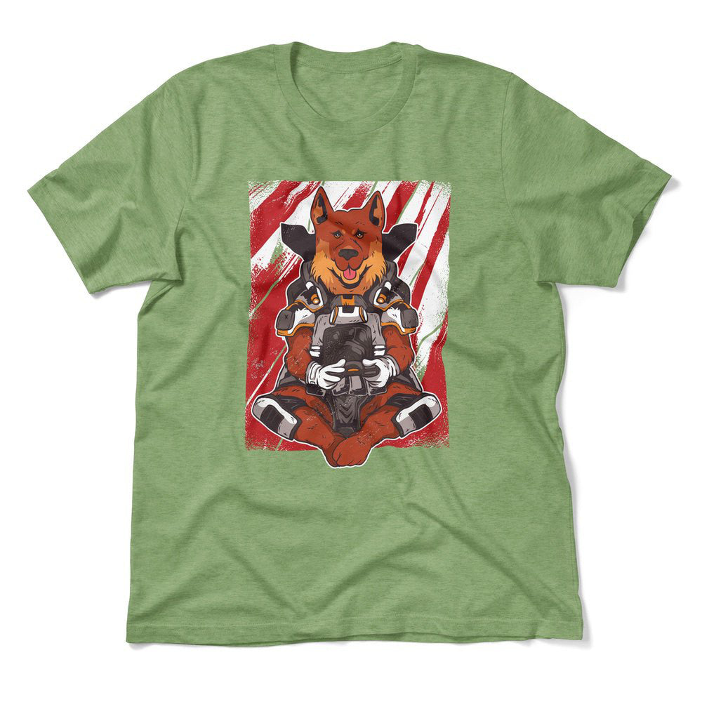 German Shepard Gamer Dog Men/Unisex T-Shirt in Heather Green color