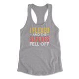 I Flexed And The Sleeves Fell Off Womens Racerback Tank in Heather Grey color