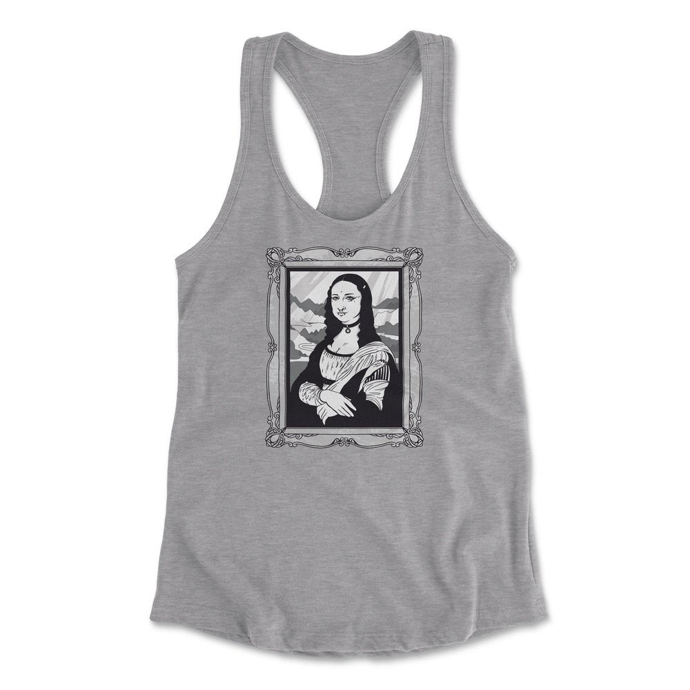 Gothic Monalisa Womens Racerback Tank in Heather Grey color