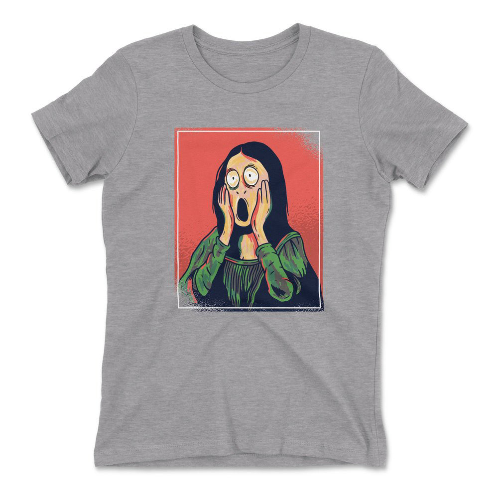 Scream Painting Monalisa Womens T-Shirt in Heather Grey color