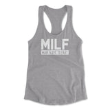 MILF - Man I Love To Fart Womens Racerback Tank in Heather Grey color