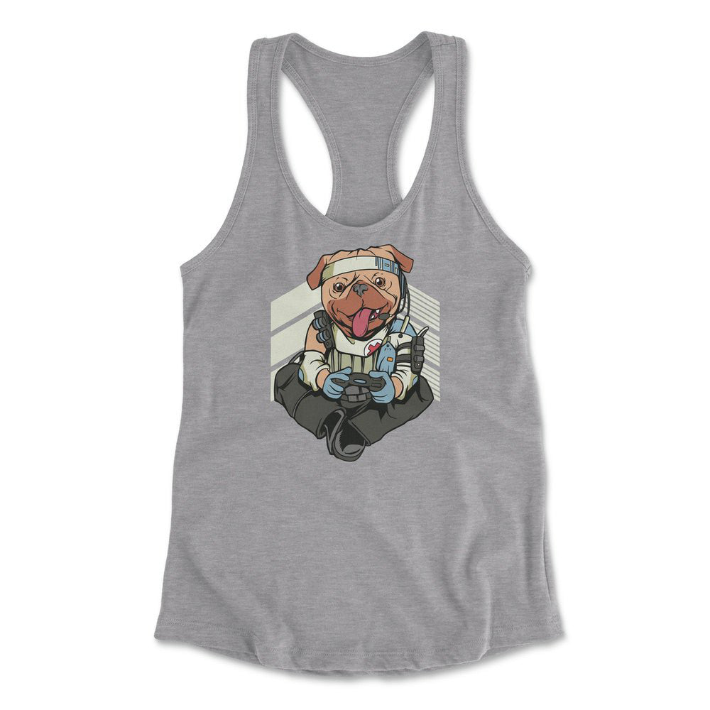Lifeline Pug Apex Gamer Womens Racerback Tank in Heather Grey color