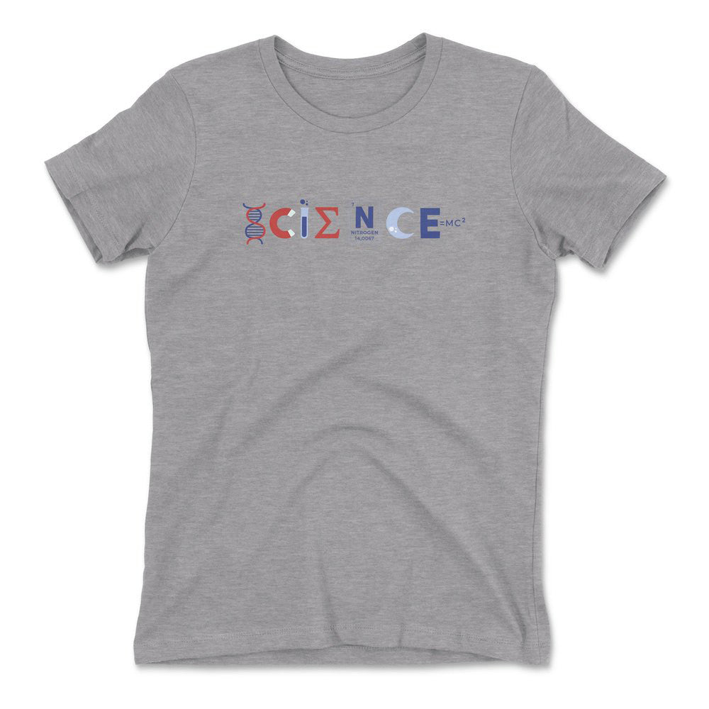 Science Lettering Womens T-Shirt in Heather Grey color
