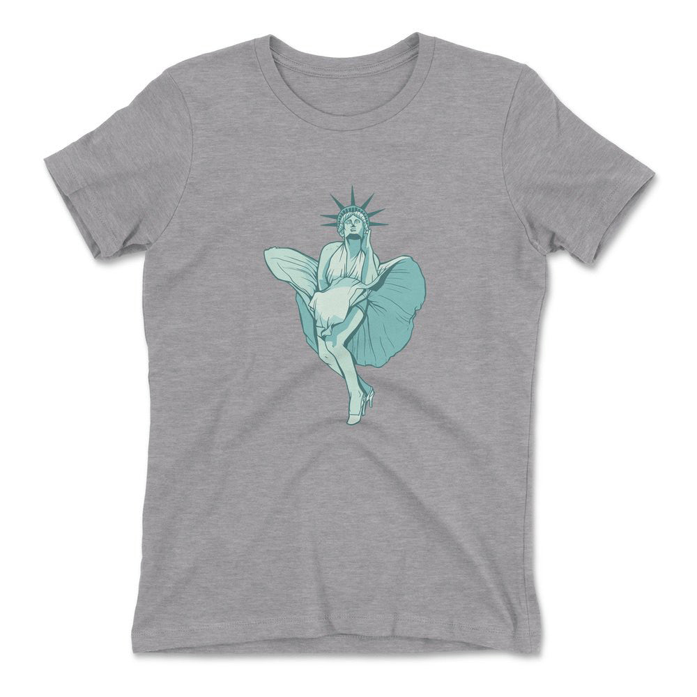 Statue Of Liberty Marilyn Monroe Womens T-Shirt in Heather Grey color