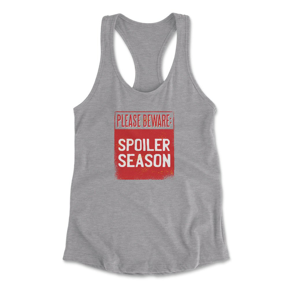 Spoiler Alert Womens Racerback Tank in Heather Grey color