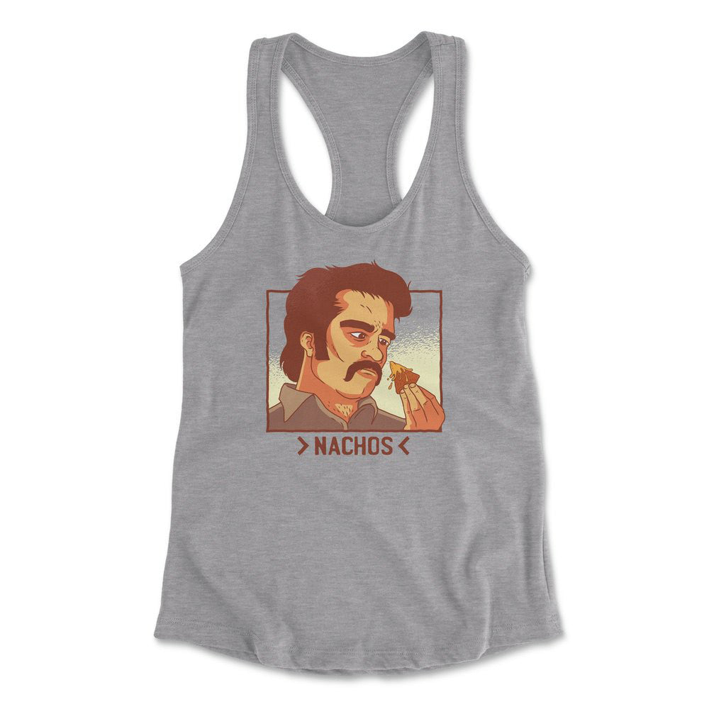 Nachos Drug Lord Womens Racerback Tank in Heather Grey color