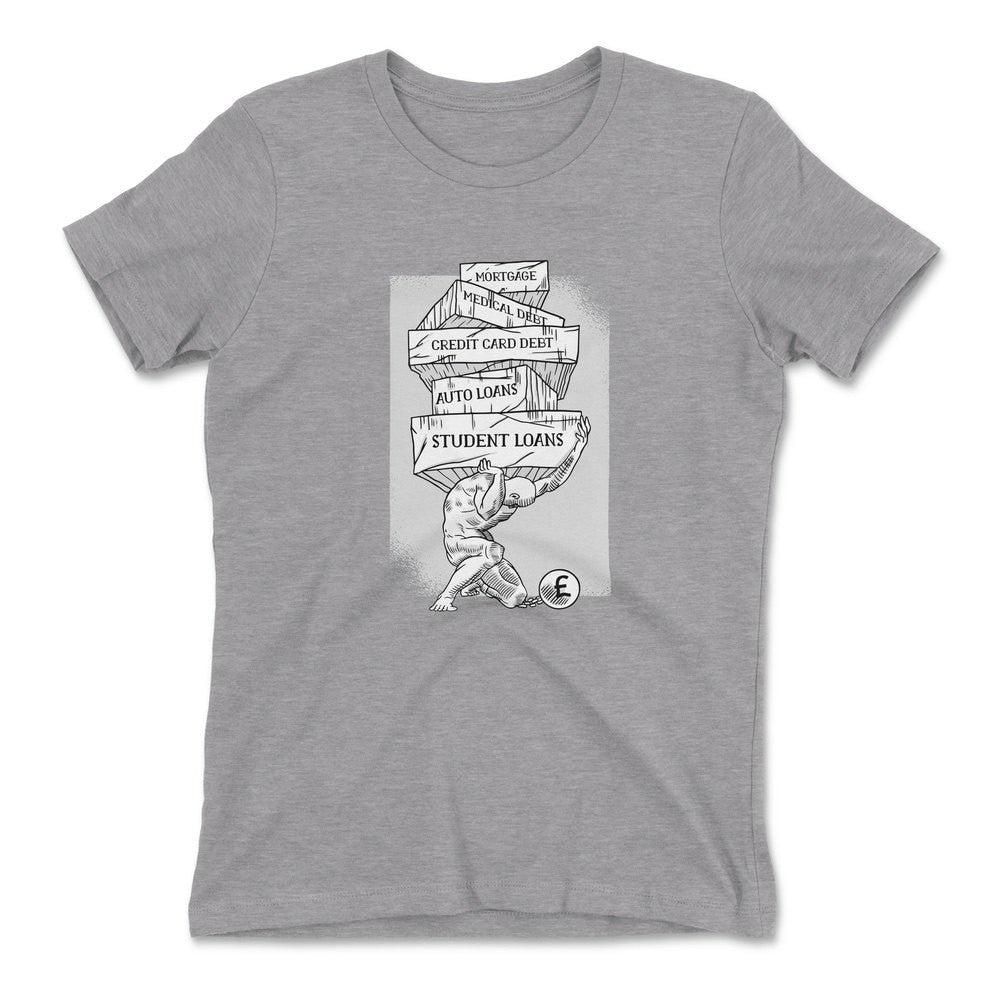 Debt Atlas Womens T-Shirt in Heather Grey color