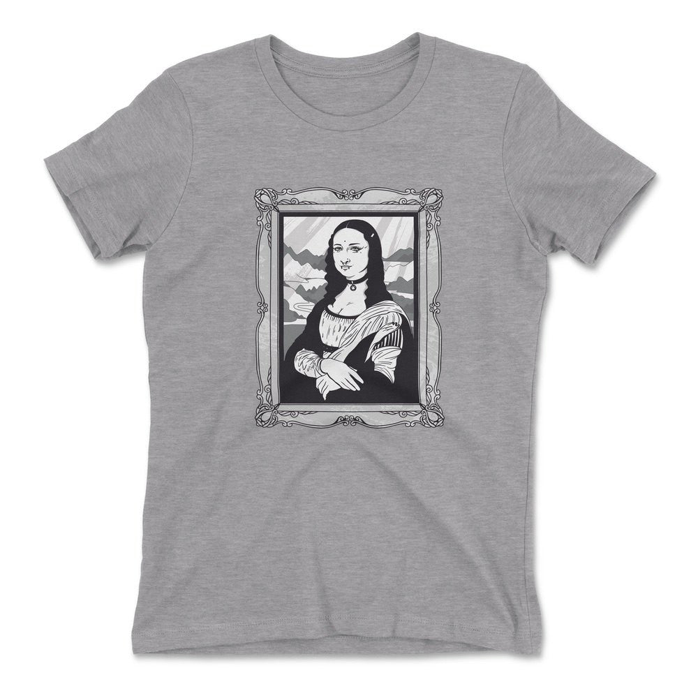 Gothic Monalisa Womens T-Shirt in Heather Grey color