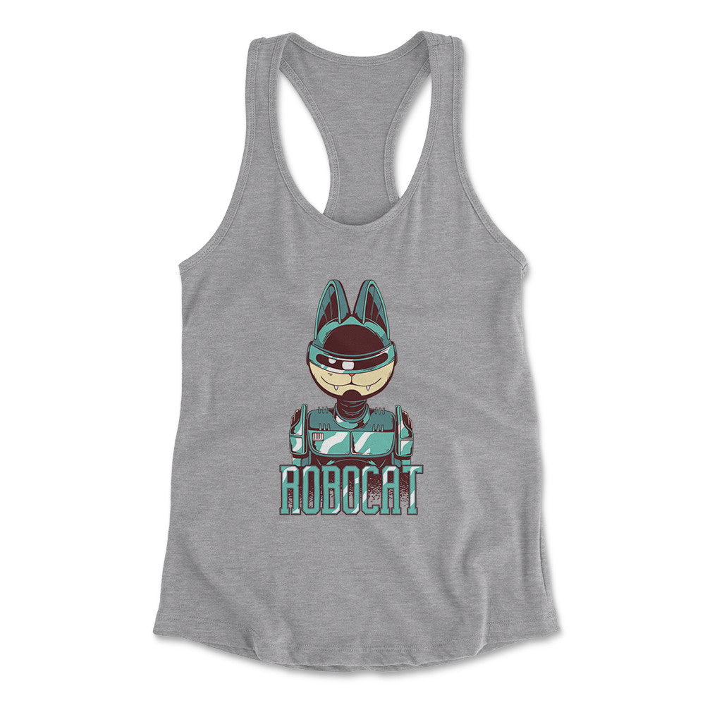 Robocat Womens Racerback Tank in Heather Grey color