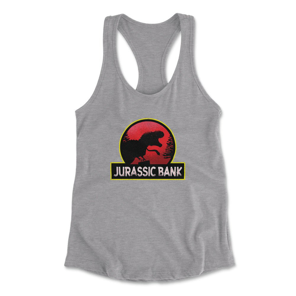 Jurassic Bank Womens Racerback Tank in Heather Grey color