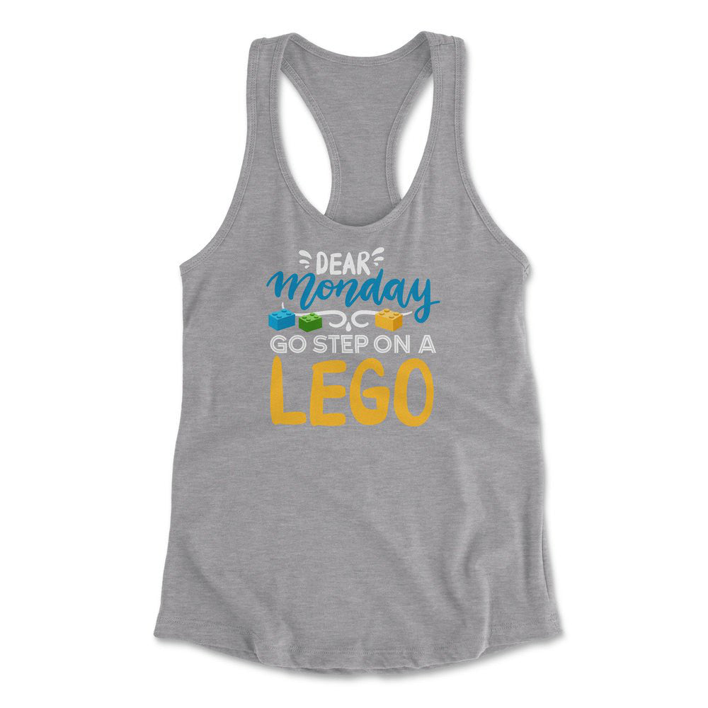 Dear Monday, Go Step On A Lego Womens Racerback Tank in Heather Grey color