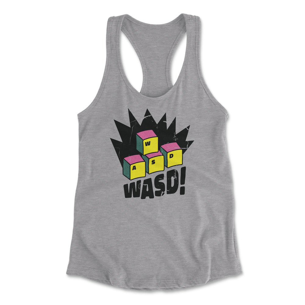 WASD Keyboard For Gamers Womens Racerback Tank in Heather Grey color