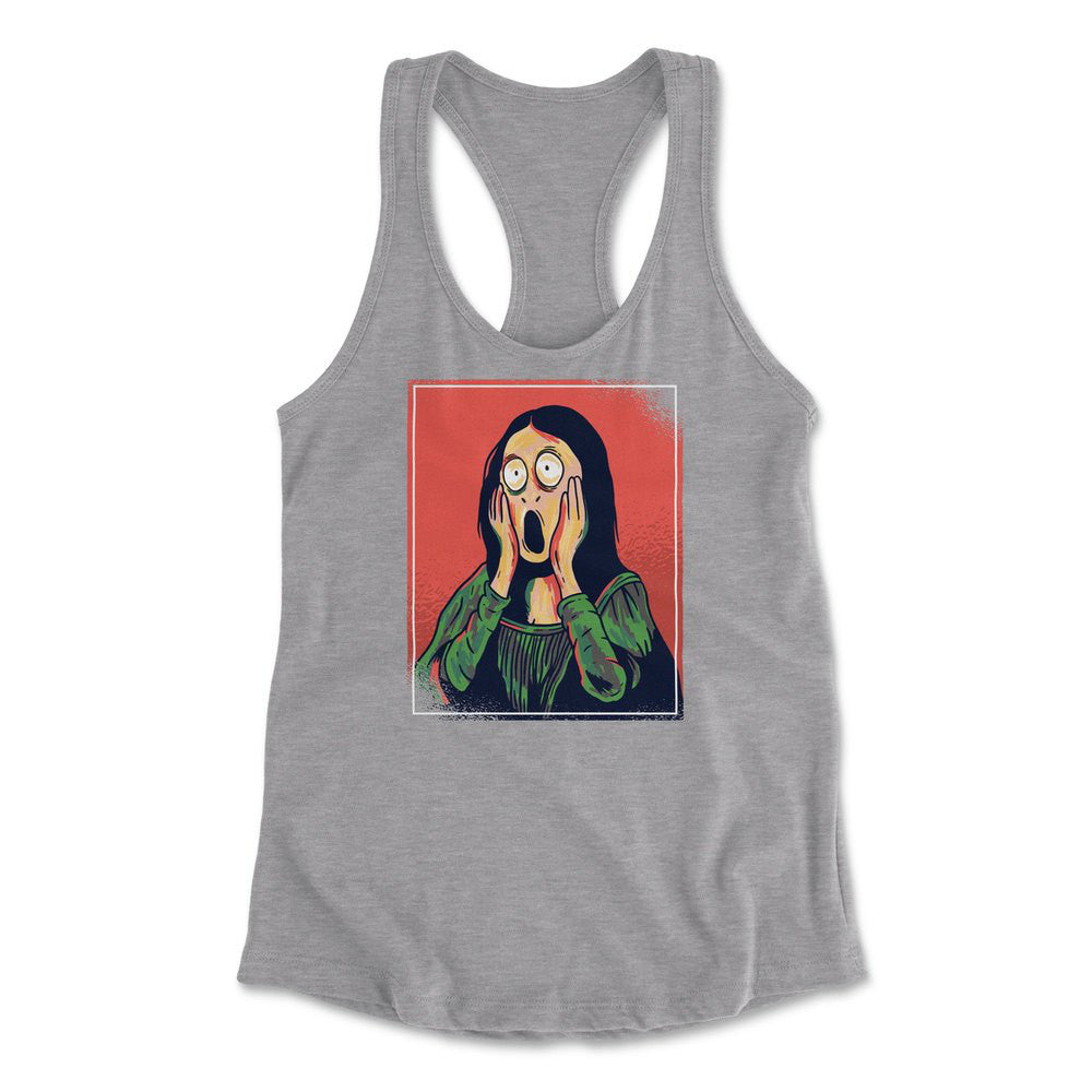 Scream Painting Monalisa Womens Racerback Tank in Heather Grey color
