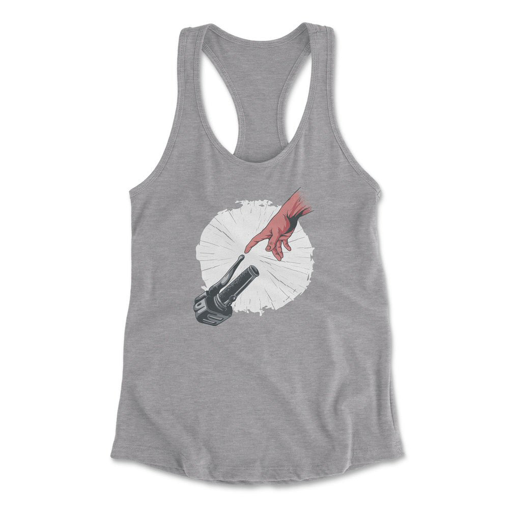 Creation Of Adam - Motorcycle Womens Racerback Tank in Heather Grey color