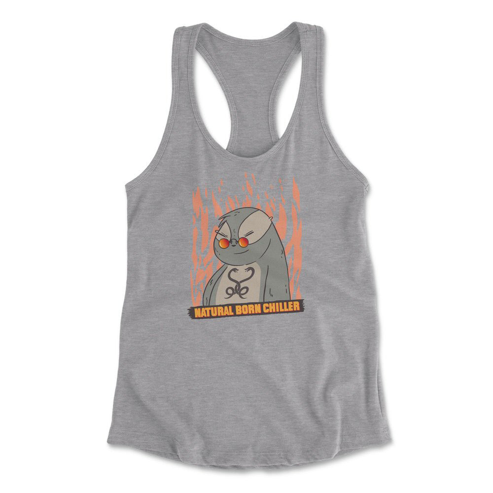 Natural Born Chiller Womens Racerback Tank in Heather Grey color