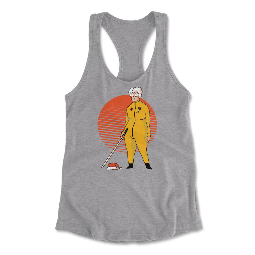 Kill Bill Mrs.santa Womens Racerback Tank in Heather Grey color