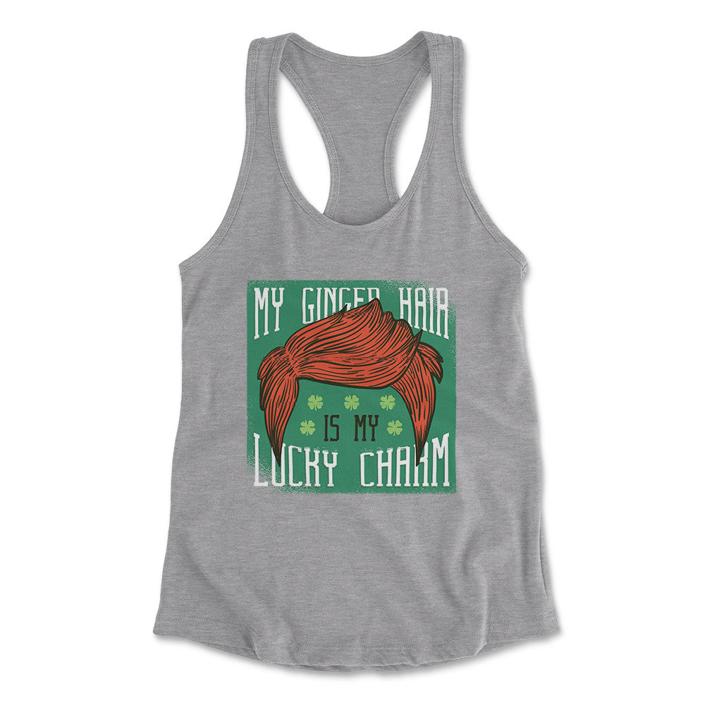 My Ginger Hair Is My Lucky Charm Womens Racerback Tank in Heather Grey color