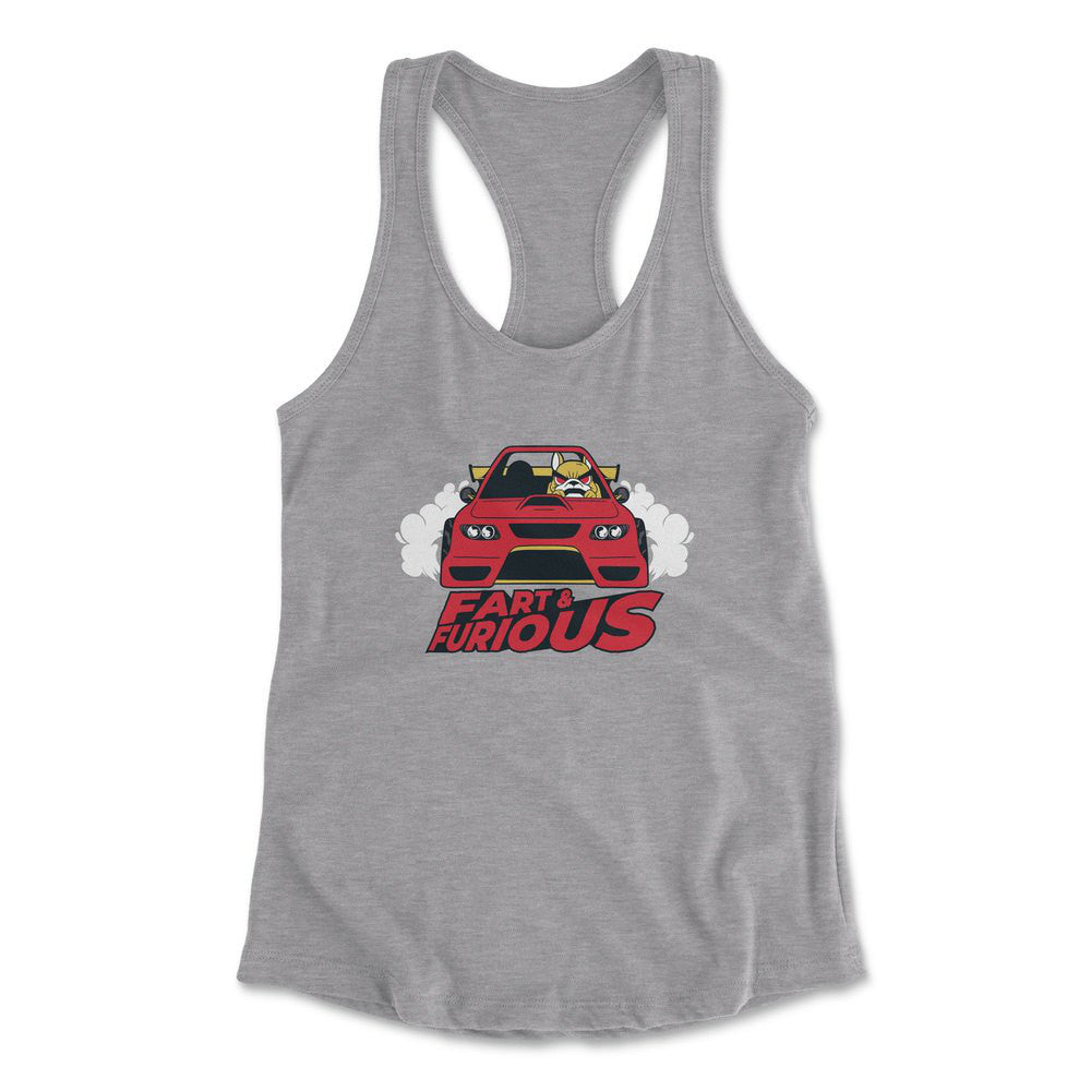 Fart And Furious Womens Racerback Tank in Heather Grey color