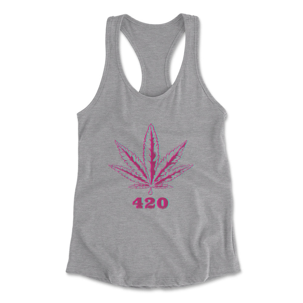 420 Hemp Leaf Womens Racerback Tank in Heather Grey color